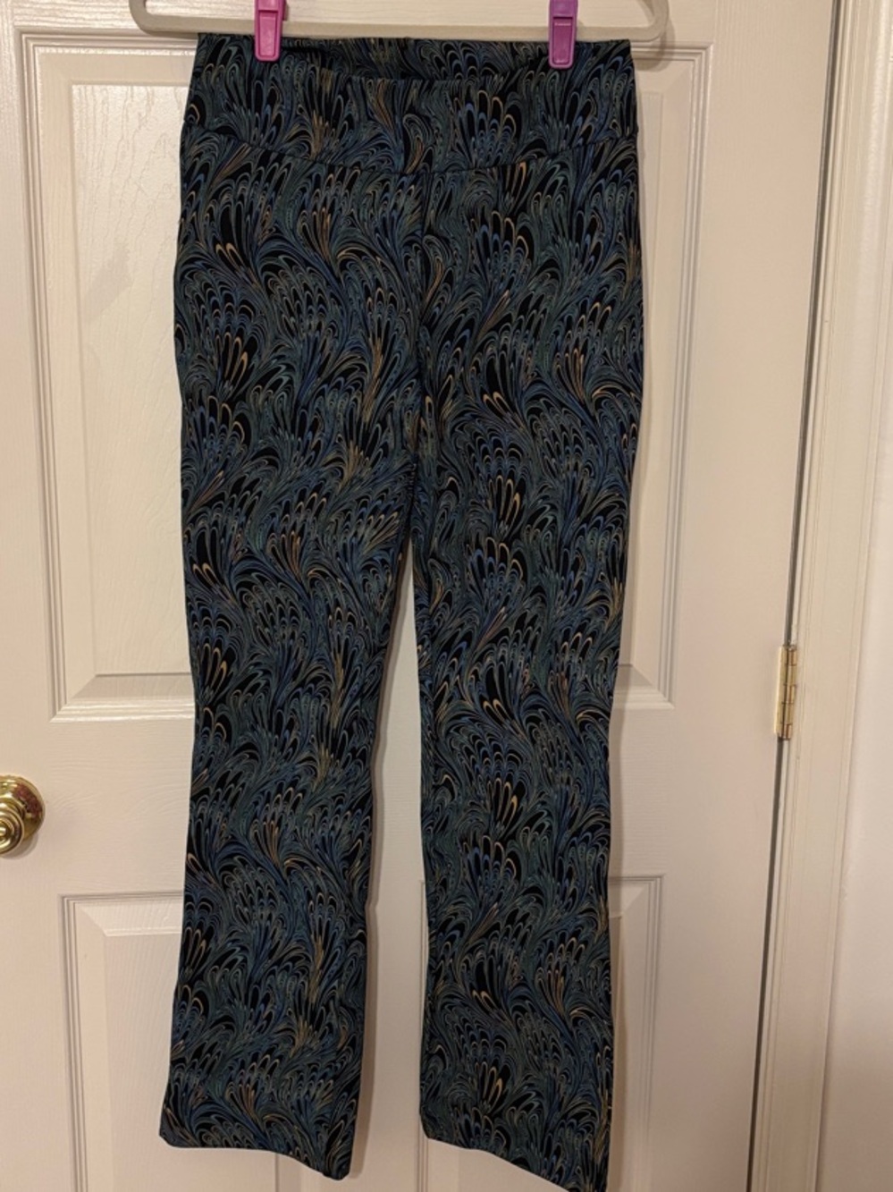 Soft Surroundings Black and Blue Patterned Boot Cut stretchy Pants